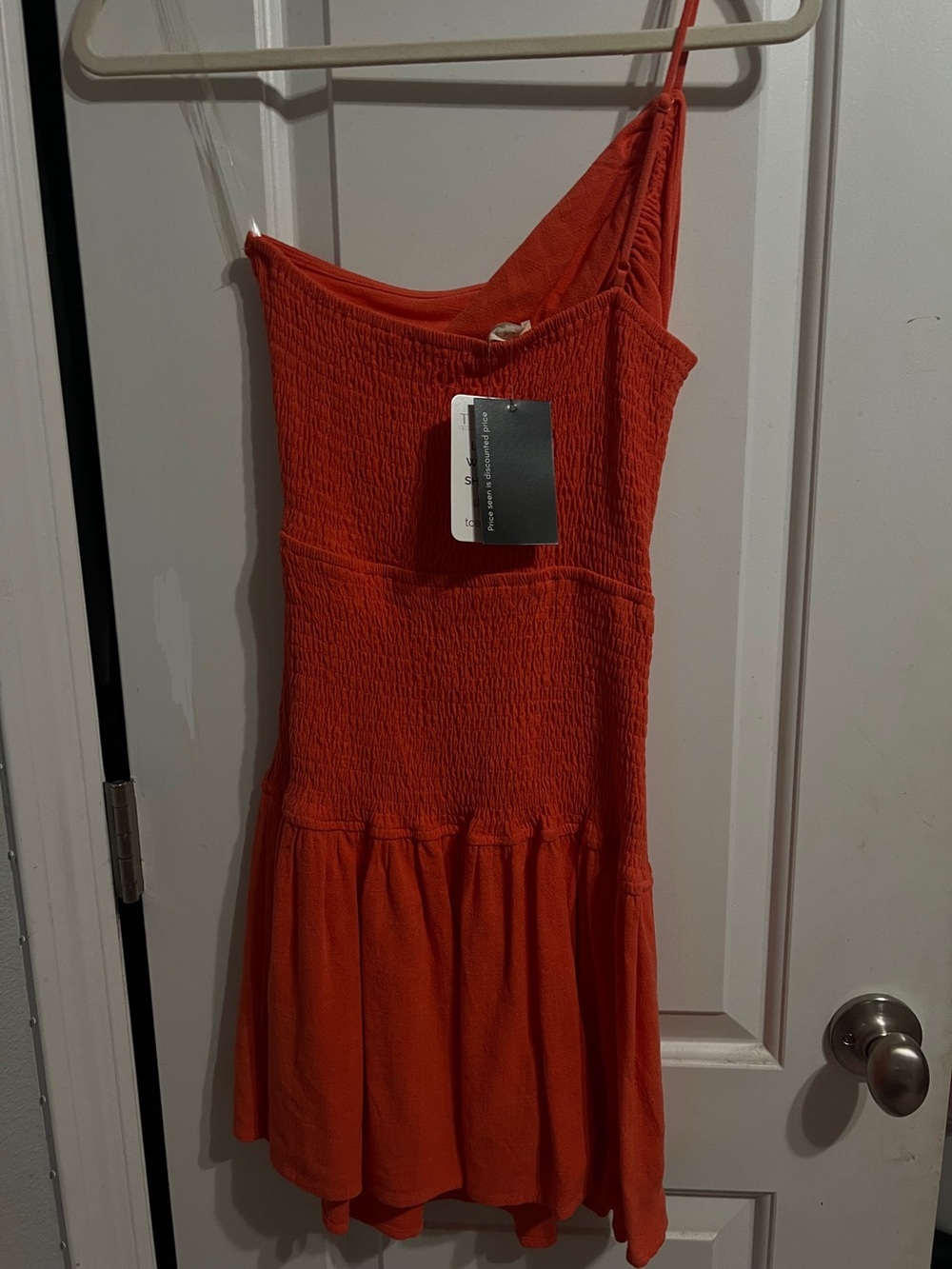 One-Shoulder Orange Ruffle Summer Dress - Picture 4 of 4